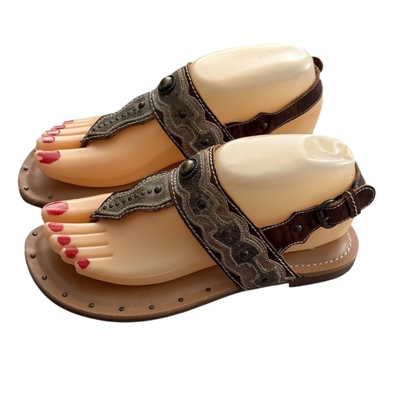 Ariat Brown Leather Thong Sandals Sz 6 Adjustable Studded Boho Festival Western - Picture 2 of 12